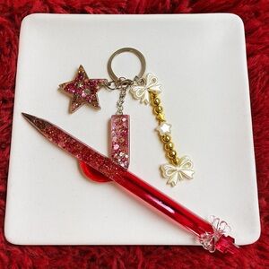 Glittery Pink and Gold Star Keychain with Pen